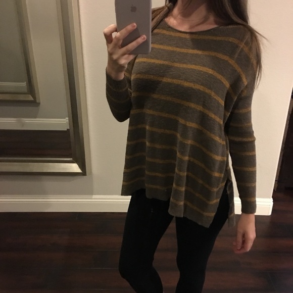 Free People Sweaters - Free People Women's brown and yellow striped Oversized Sweater size XS